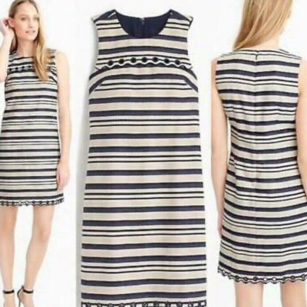 J. Crew Stripe Dress Scallop Hem Sheath Nautical Preppy Nautical Party Size 0